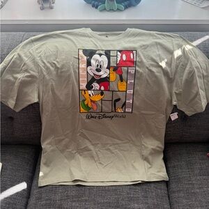 Disney Olive Green T-Shirt with Mickey and Pluto design.